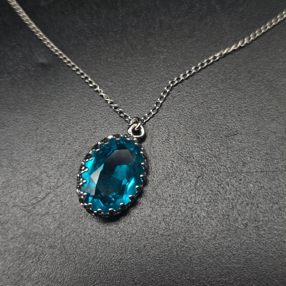 Sterling Silver Blue Glass Pendant Necklace 925